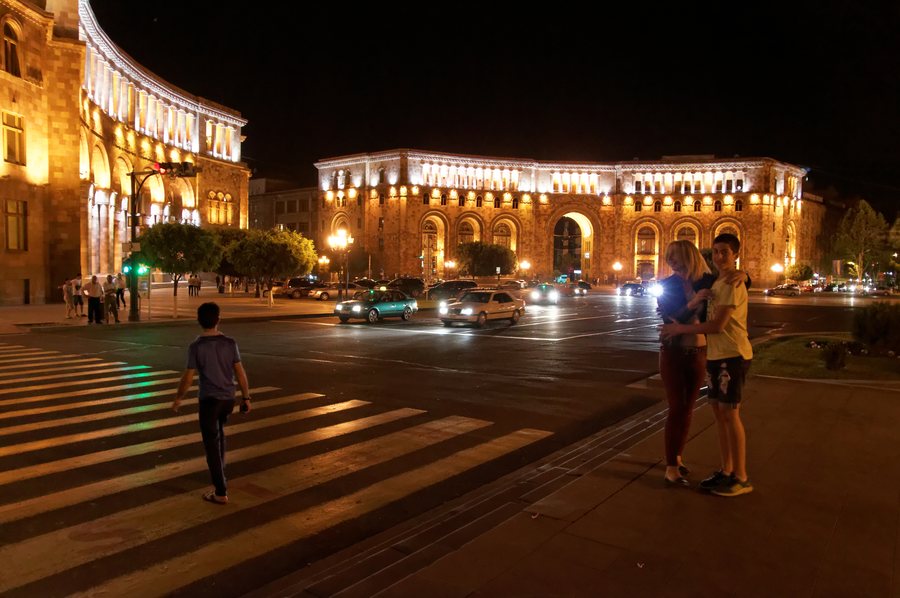 Yerevan, Armenia Marriott Hotel, Republic Square at night, Armenia