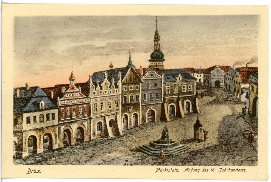 File:17628-Brüx-1914-Marktplatz Anfang 18. Jahrhundert-Brück & Sohn Kunstverlag.jpg