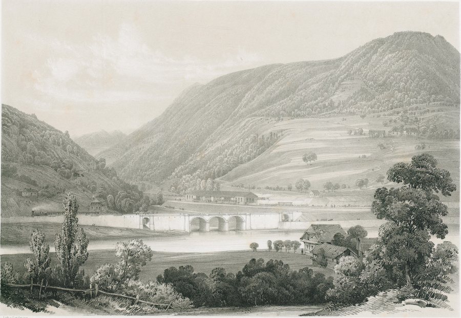 File:Malerische Ansichtenzum Andenken an die Eröffnung der Bahnstrecke von Cilli bis Laibach 1849 - Hrastnig.jpg