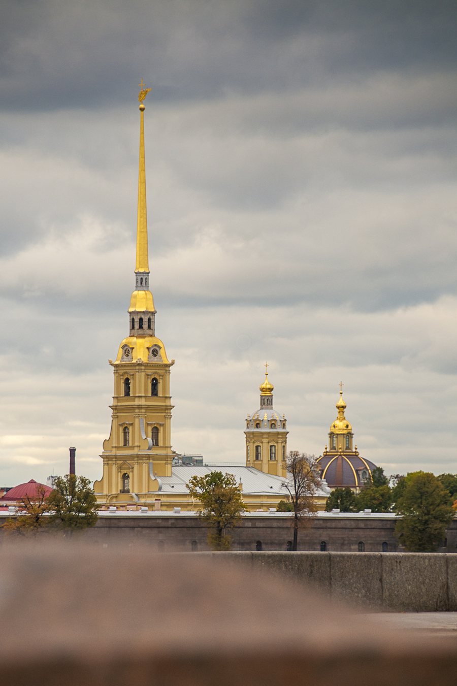 Spire and domes of the Peter and Paul Cathedral in St. Petersburg